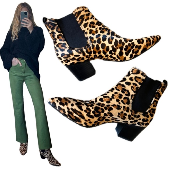 ALDO Pony Hair Leopard Cheetah Print Slip On Ankle Boots - Picture 1 of 15